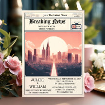 ヴィンテージ新聞紙のレトロな結婚式招待状 デイ メール オールドスタイル