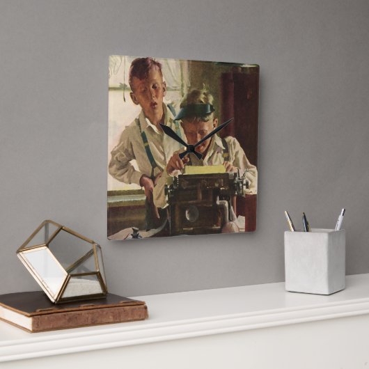 ヴィンテージ新聞記者、著者タイプライター スクエア壁時計 (オフィス)