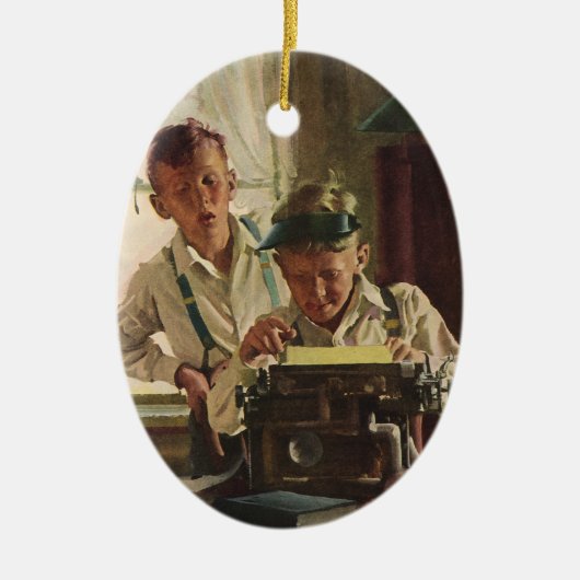 ヴィンテージ新聞記者、著者タイプライター セラミックオーナメント (正面)