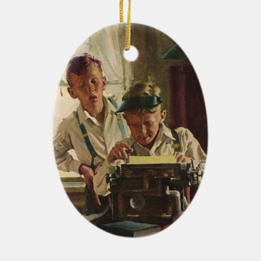 ヴィンテージ新聞記者、著者タイプライター セラミックオーナメント (裏面)