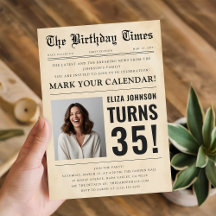 ヴィンテージ新聞風カスタムフォト35歳の誕生日パーティー