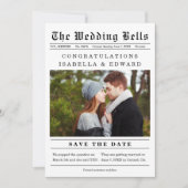 ヴィンテージ新聞風結婚式の招待状(Save the Date)QRコード付き セーブザデート (正面)