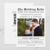 ヴィンテージ新聞風結婚式の招待状（Save the Date）QRコード付き セーブザデート (正面/裏面)
