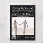 ヴィンテージ新聞風結婚式QRコードSave the Date セーブザデート (正面)