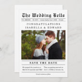 ヴィンテージ新聞風結婚式Save the Date QRコード セーブザデート (正面/裏面)