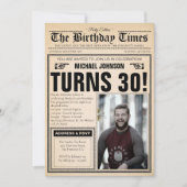 ヴィンテージ新聞30歳の誕生日おもしろいカスタム写真 招待状 (正面)