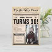 ヴィンテージ新聞30歳の誕生日おもしろいカスタム写真 招待状 (スタンド正面)
