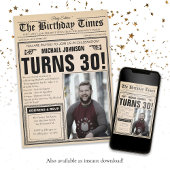 ヴィンテージ新聞30歳の誕生日おもしろいカスタム写真 招待状