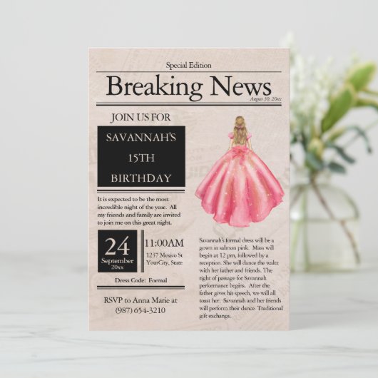 ヴィンテージ新聞 クイーンセニョーラ サルモンピンク 招待状 (スタンド正面)