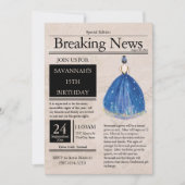 ヴィンテージ新聞 クイーンセニョーラ ブルー アズール 招待状 (正面)