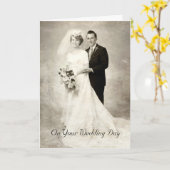 ヴィンテージ新郎新婦おめでとうございます結婚。 カード (黄色い花)