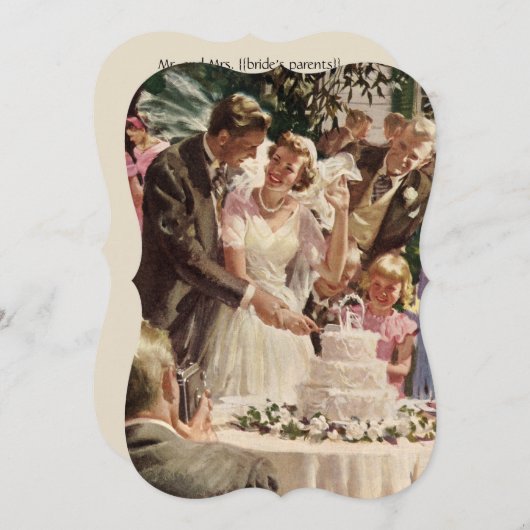ヴィンテージ新郎新婦がケーキを切結婚る 招待状 (正面/裏面)