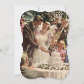 ヴィンテージ新郎新婦がケーキを切結婚る 招待状 (正面)