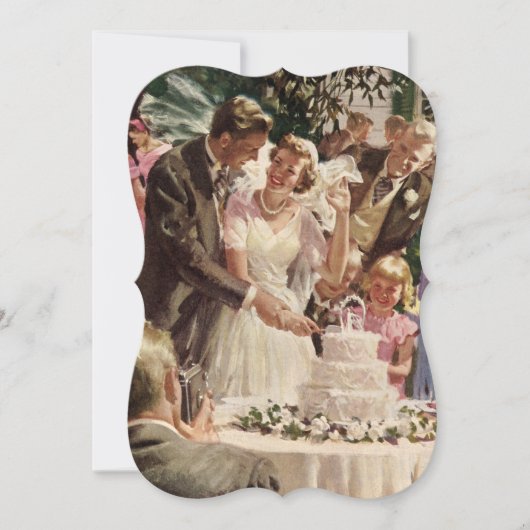 ヴィンテージ新郎新婦がケーキを切結婚る 招待状 (正面)