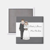 ヴィンテージ新郎新婦の日付の保存 マグネット (正面/裏面)