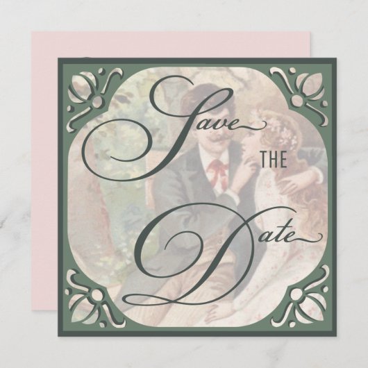 ヴィンテージ新郎新婦の日付テンプレートの保存 (正面/裏面)