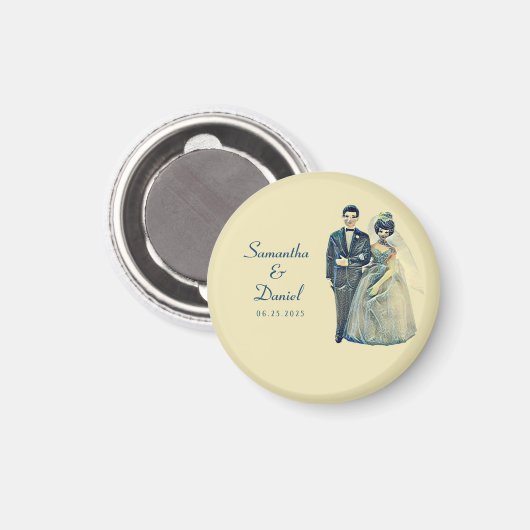 ヴィンテージ新郎新婦の結婚式の日付を保存 マグネット (正面/裏面)