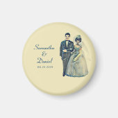 ヴィンテージ新郎新婦の結婚式の日付を保存 マグネット (正面)