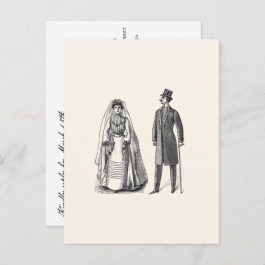 ヴィンテージ新郎新婦の返信はがき インビテーションポストカード (正面/裏面)