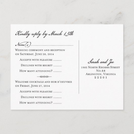 ヴィンテージ新郎新婦の返信はがき インビテーションポストカード (裏面)