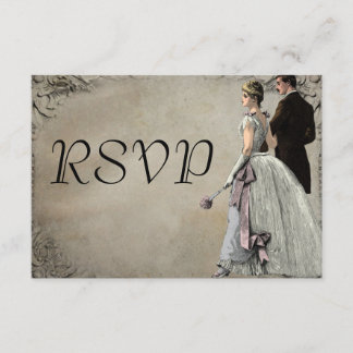 ヴィンテージ新郎新婦ウェディングRSVP 出欠カード