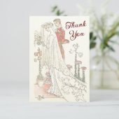 ヴィンテージ新郎新婦ファッションド結婚ズ サンキューカード (スタンド正面)