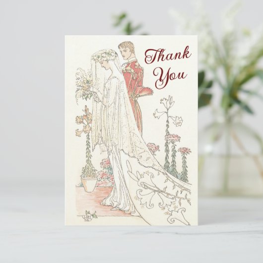 ヴィンテージ新郎新婦ファッションド結婚ズ サンキューカード (スタンド正面)