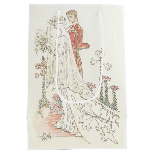 ヴィンテージ新郎新婦ファッションド結婚ズ ミディアムペーパーバッグ (裏面)