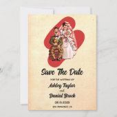 ヴィンテージ新郎新婦レトロ結婚式の日付を保存 招待状 (正面)