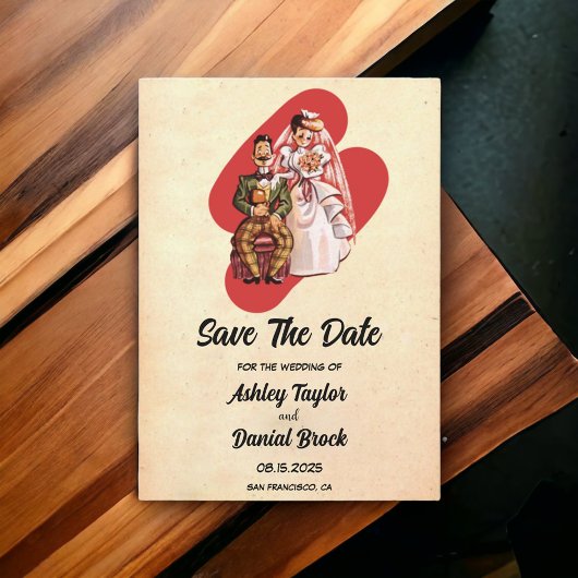 ヴィンテージ新郎新婦レトロ結婚式の日付を保存 招待状