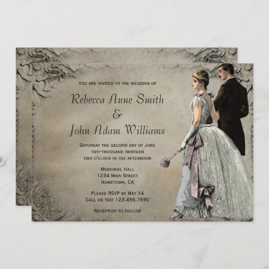 ヴィンテージ新郎新婦結婚式招待状 招待状 (正面/裏面)