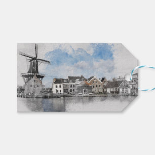 ヴィンテージ旅行のオランダと工場のポスター ギフトタグ
