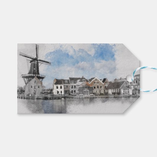 ヴィンテージ旅行のオランダと工場のポスター ギフトタグ (正面(横))