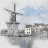 ヴィンテージ旅行のオランダと工場のポスター シール (正面)