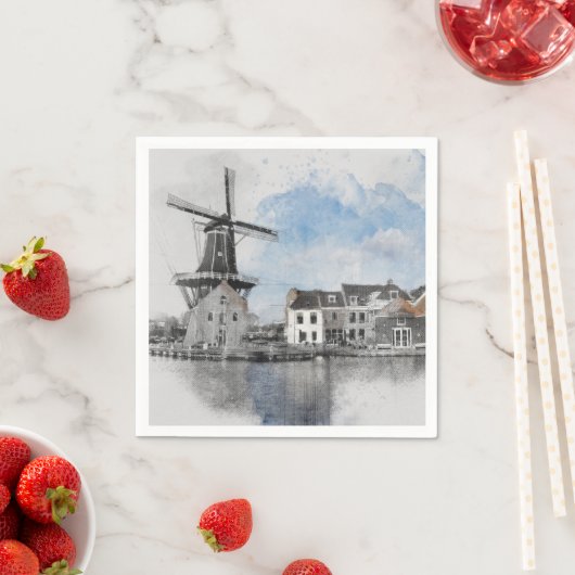 ヴィンテージ旅行のオランダと工場のポスター スタンダードカクテルナプキン (インサイチュ)