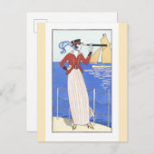 ヴィンテージ旅行のポスター女性at Sea ポストカード (正面/裏面)
