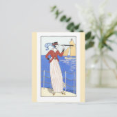 ヴィンテージ旅行のポスター女性at Sea ポストカード (スタンド正面)