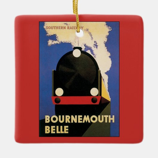 ヴィンテージ旅行のポスター、ボーンマス・ベルトレイン セラミックオーナメント (正面)