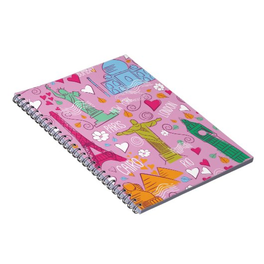 ヴィンテージ旅行の場所パターン ノートブック (右側)