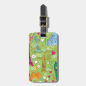 ヴィンテージ旅行の場所パターン ラゲッジタグ (正面縦)