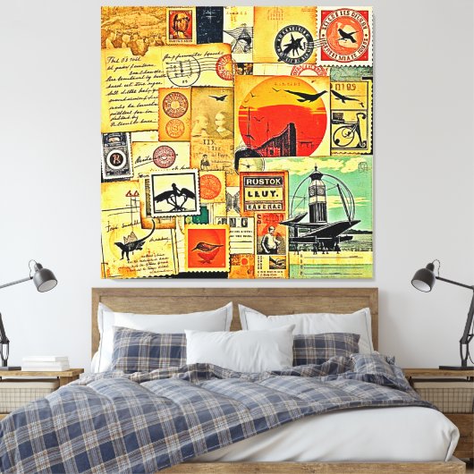 ヴィンテージ旅行はがきアート キャンバスプリント (インサイチュ (寝室))