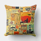 ヴィンテージ旅行はがきアート クッション (正面)