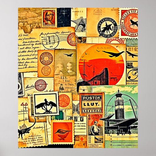 ヴィンテージ旅行はがきアート ポスター (正面)