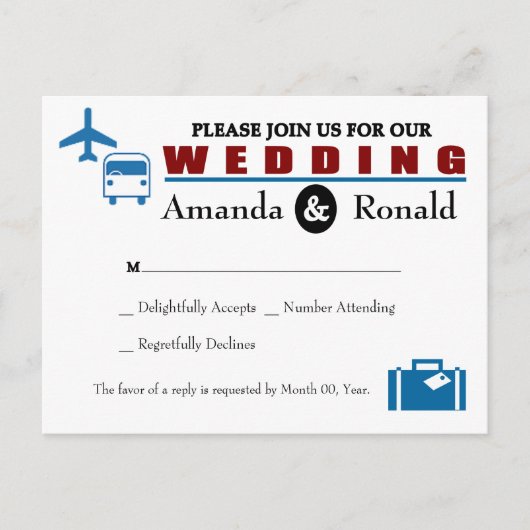 ヴィンテージ旅行をテーマにした結婚式RSVPポストカード インビテーションポストカード (正面)