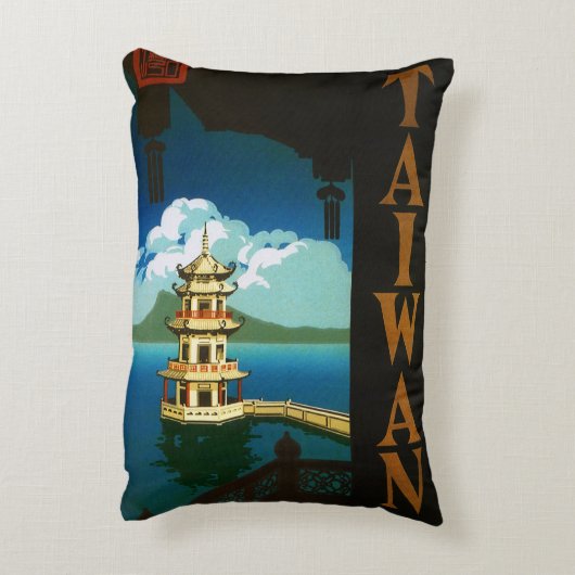 ヴィンテージ旅行アジア、台湾のパゴダ段塔 アクセントクッション (裏面(縦))