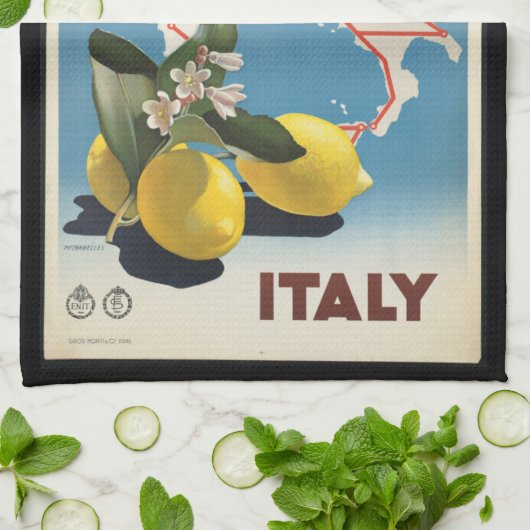 ヴィンテージ旅行イタリアの地図とレモン キッチンタオル (折り畳み)