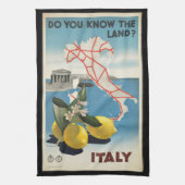 ヴィンテージ旅行イタリアの地図とレモン キッチンタオル (縦)