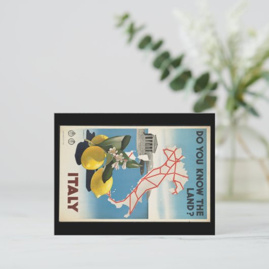 ヴィンテージ旅行イタリアの地図とレモン ポストカード (スタンド正面)