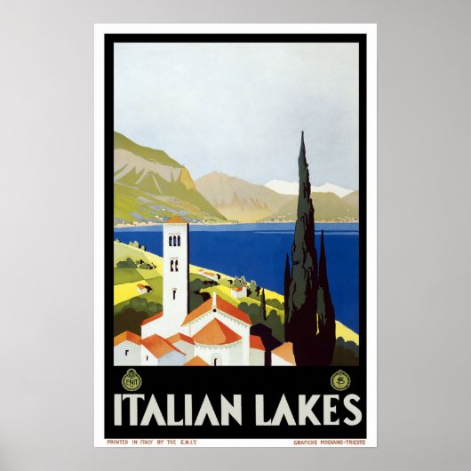 ヴィンテージ旅行イタリアン、湖 ポスター (正面)