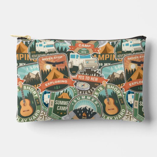 ヴィンテージ旅行エクスプローラーパターン アクセサリーポーチ (正面)